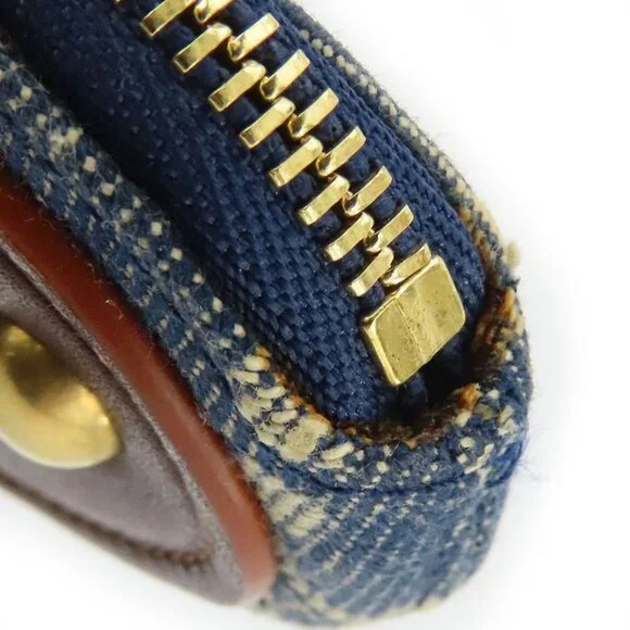 Celine Coin Case Macadam Denim Leather Blue Brown Gold Hardware Key Ring Small - Picture 7 of 9